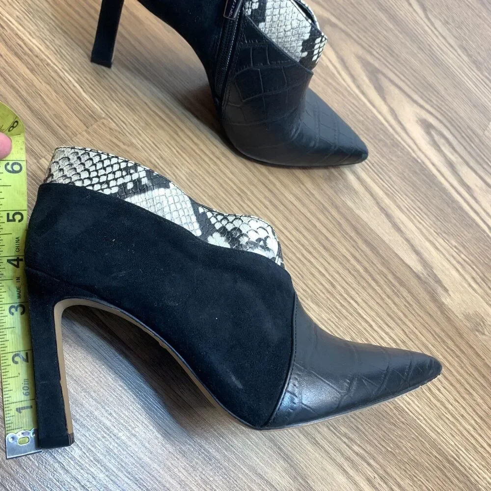 Vince Camuto Women's 6 Sempren Suede Leather Ankle Bootie Black White‎ Heel